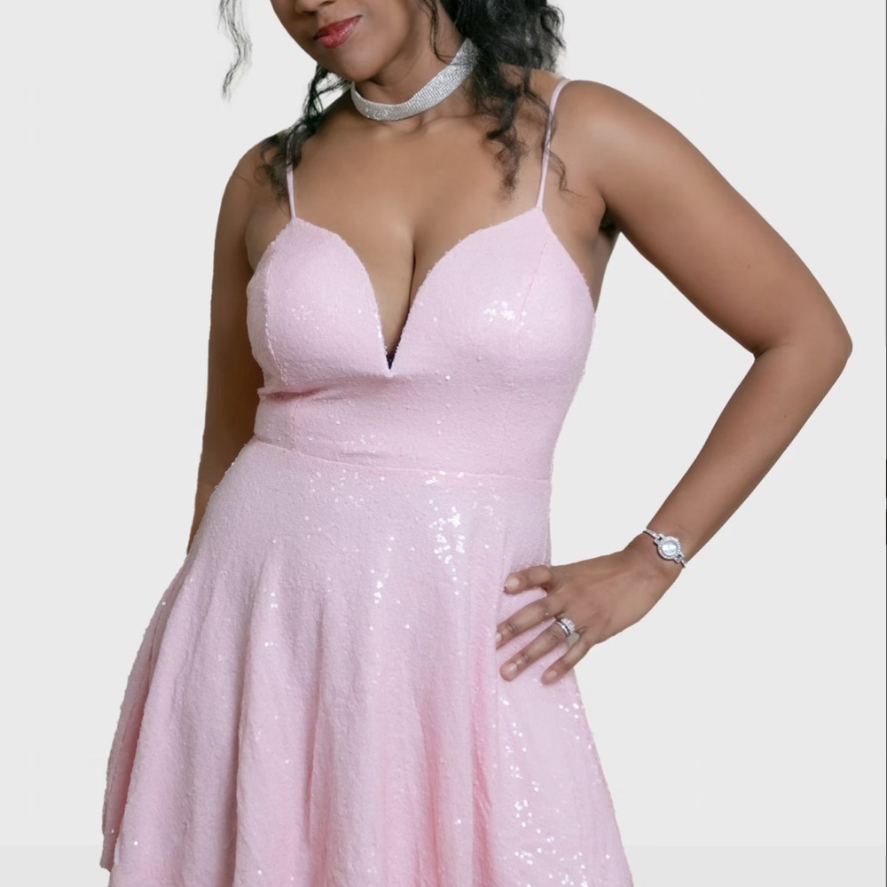 Pink Sequin Spaghetti Strap Dress